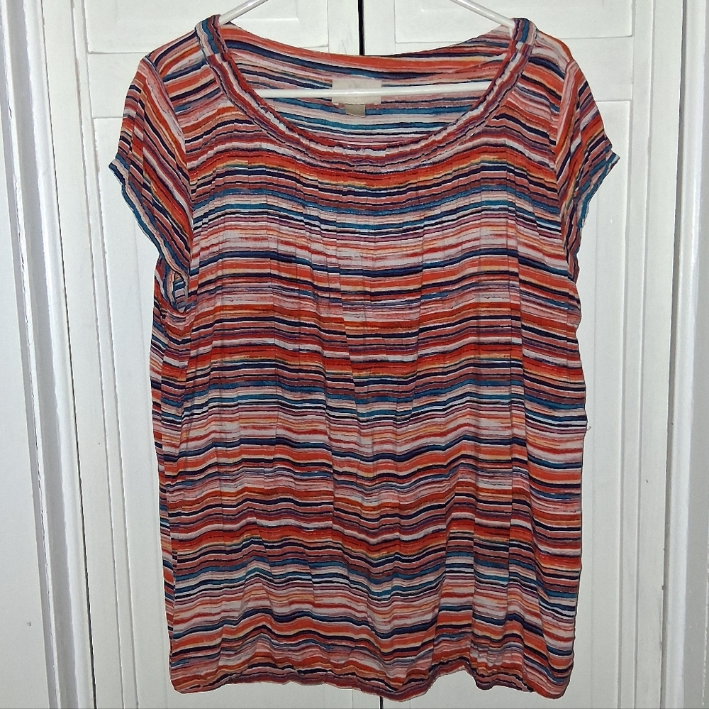 LOFT Multicolor Striped Cap Sleeves Blouse
